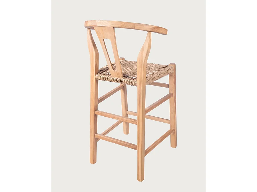 Soren - Lot de 2 tabourets de bar en teck et corde tressé