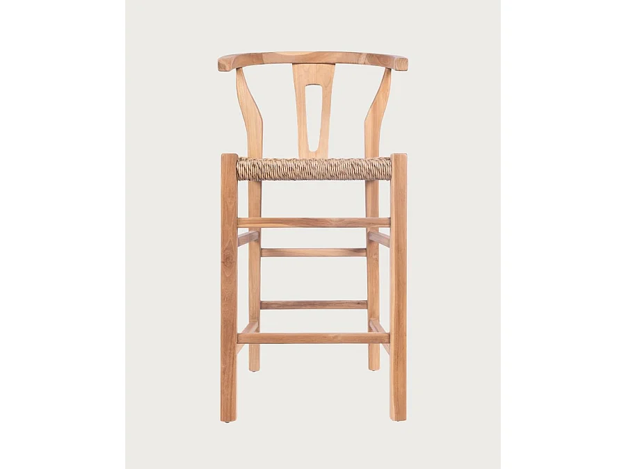 Soren - Sgabello da bar in teak e corda intrecciata
