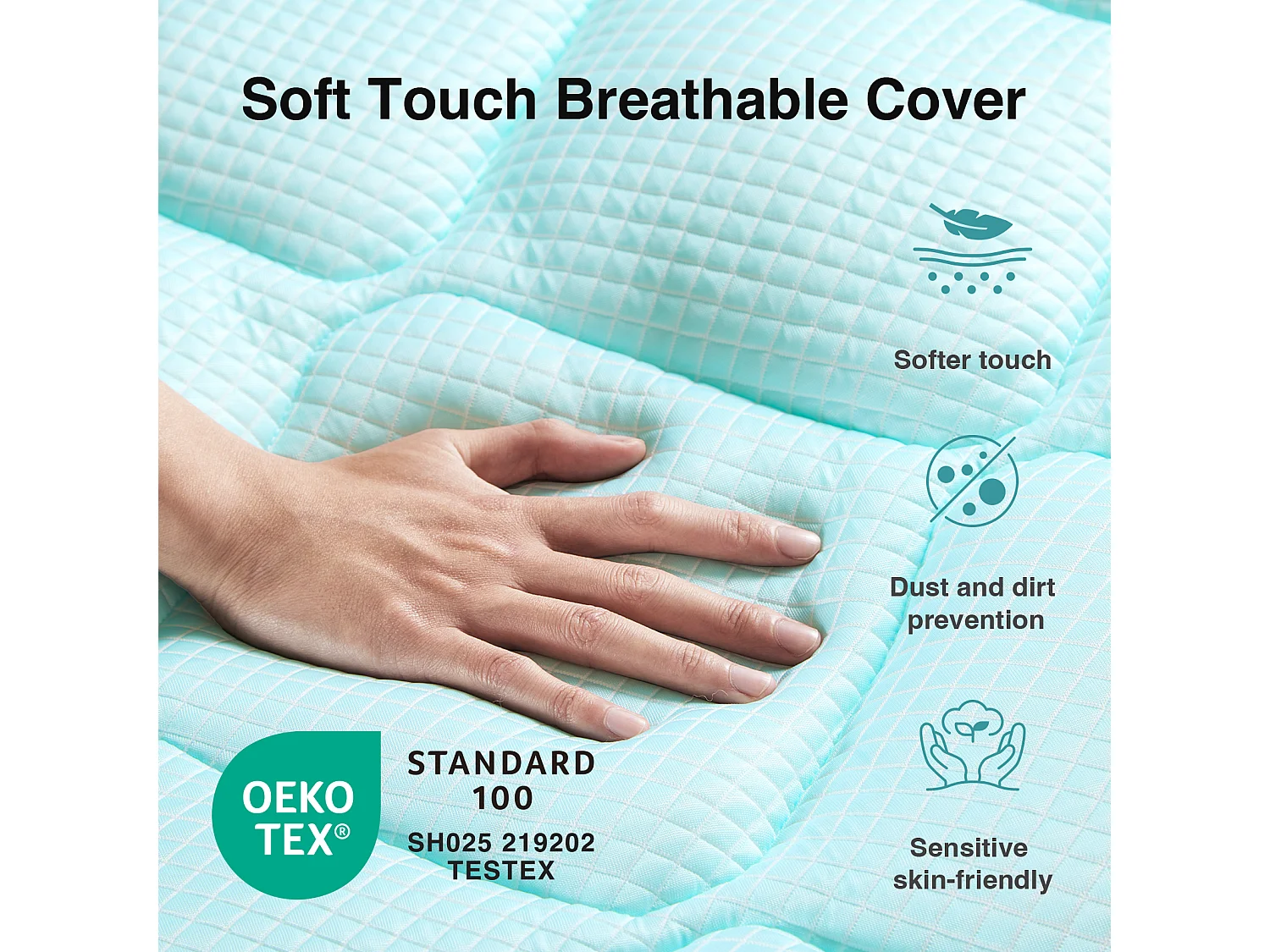 Novilla Surmatelas rafraîchissant - Respirant, toucher frais, garnissage moelleux et lavable - 180 x 200 cm - 3 cm