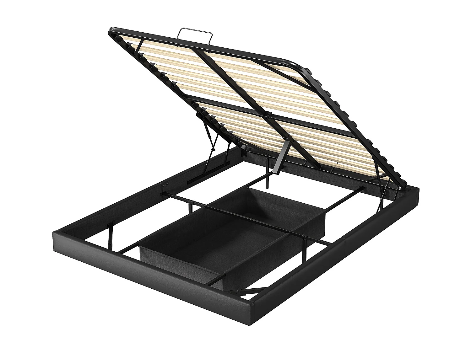 Lit 160 x 200 avec sommier à lattes,Cadre de lit flottant avec lumières LED et rangement,PU Noir