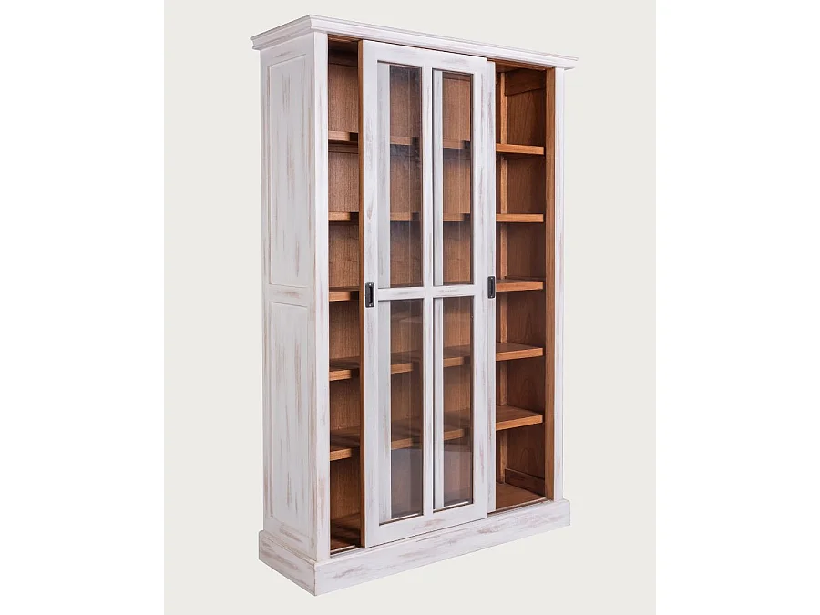 Oxford White - Bibliothèque blanche en bois massif à portes coulissantes