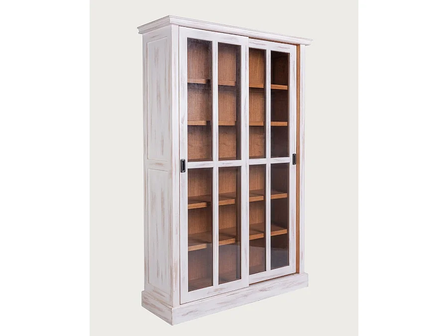 Oxford White - Bibliothèque blanche en bois massif à portes coulissantes