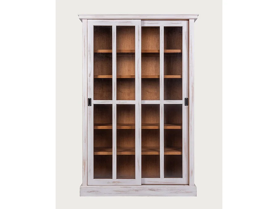 Oxford White - Bibliothèque blanche en bois massif à portes coulissantes