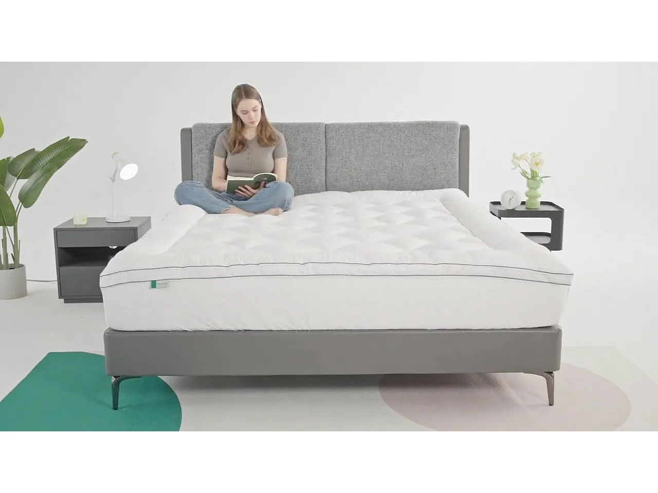 Novilla Surmatelas Mémoire de Forme 140x190 cm (Lit 1 Place), Topper Gel 2 en 1 avec Housse Matelassée épaisse, Design