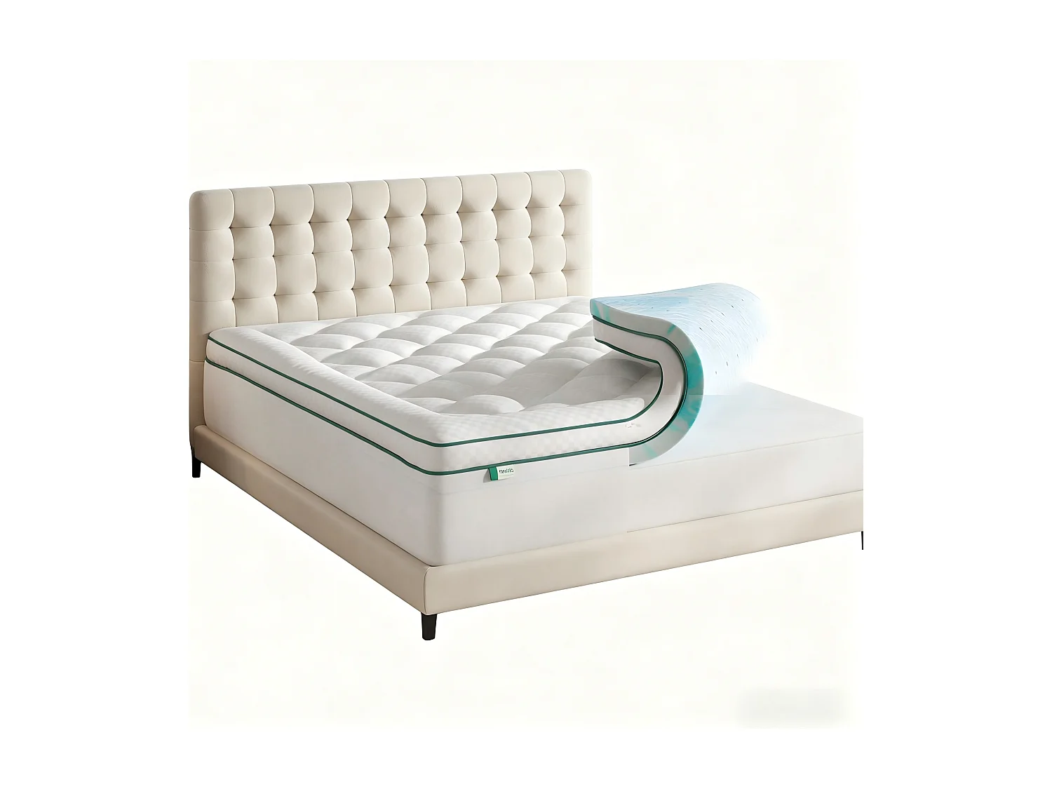 Novilla Surmatelas Mémoire de Forme 140x190 cm (Lit 1 Place), Topper Gel 2 en 1 avec Housse Matelassée épaisse, Design