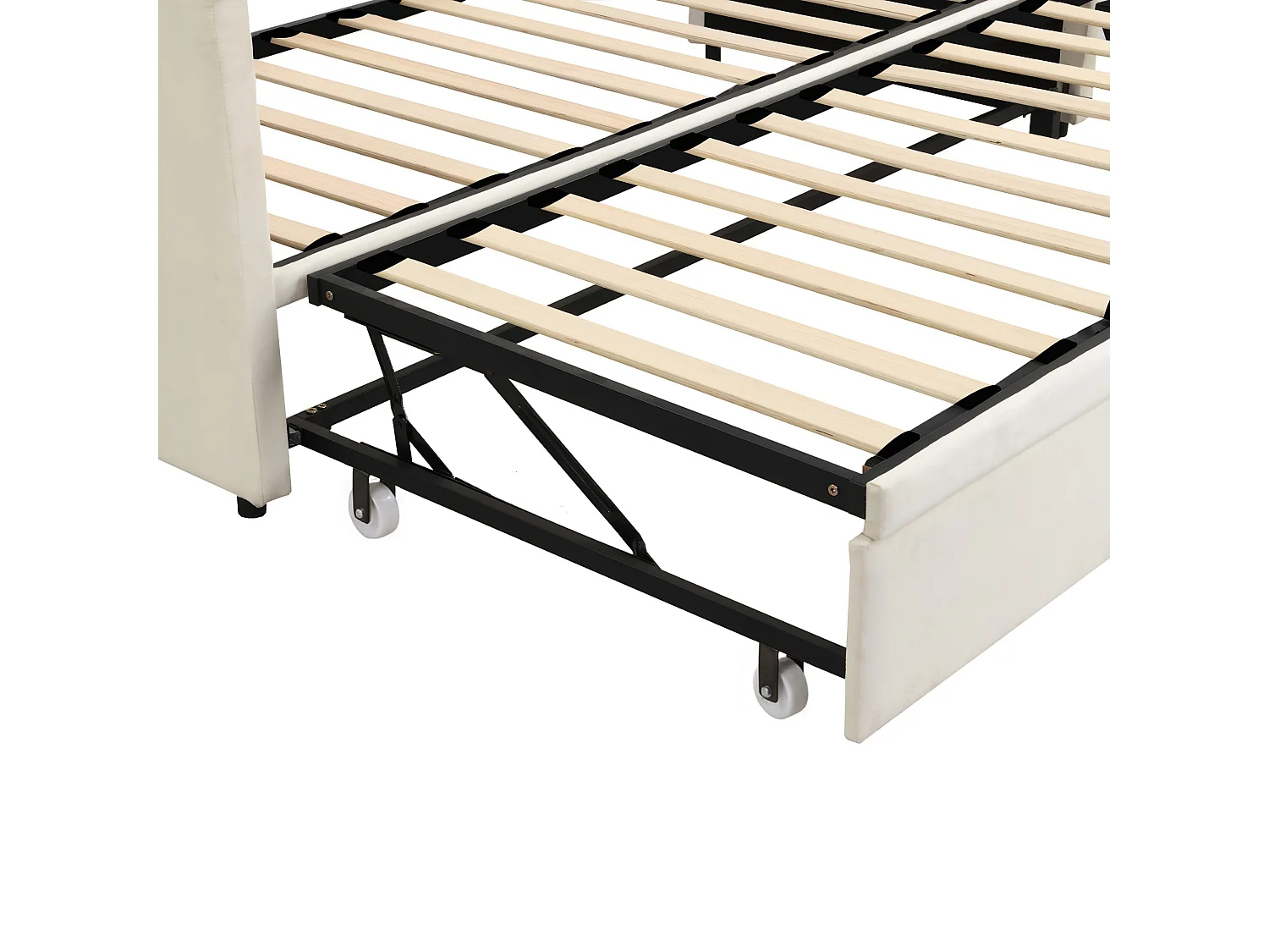 Lit gigogne 90 x 200 cm - lit canapé en tissu velours - Avec sommier peigne - Beige