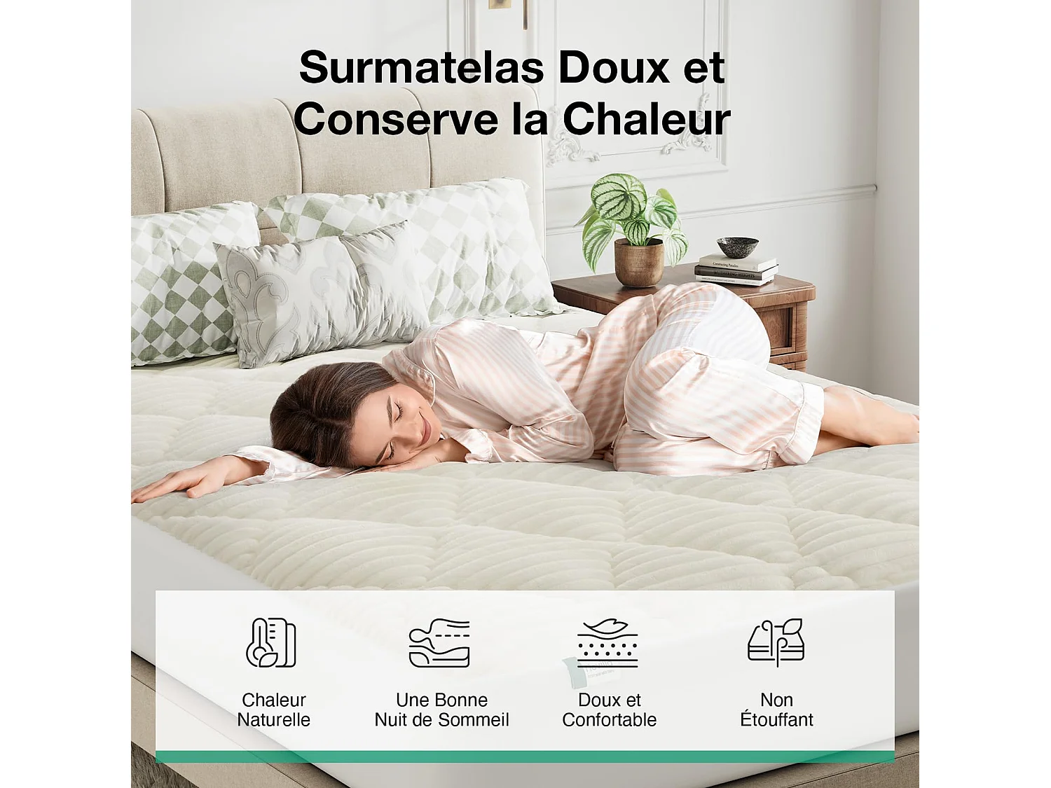 Novilla Surmatelas en Peluche 140 x 200 cm, Doux et Chaud, Rembourrage en Fibres Moelleuses, Agréable au Toucher,