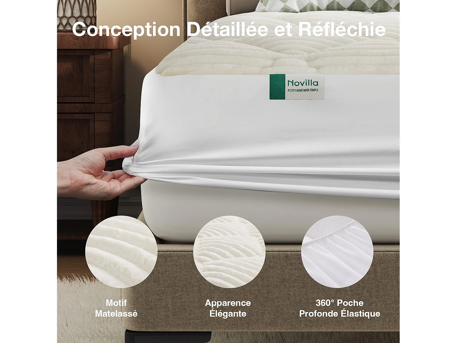 Novilla Surmatelas en Peluche 140 x 200 cm, Doux et Chaud, Rembourrage en Fibres Moelleuses, Agréable au Toucher,