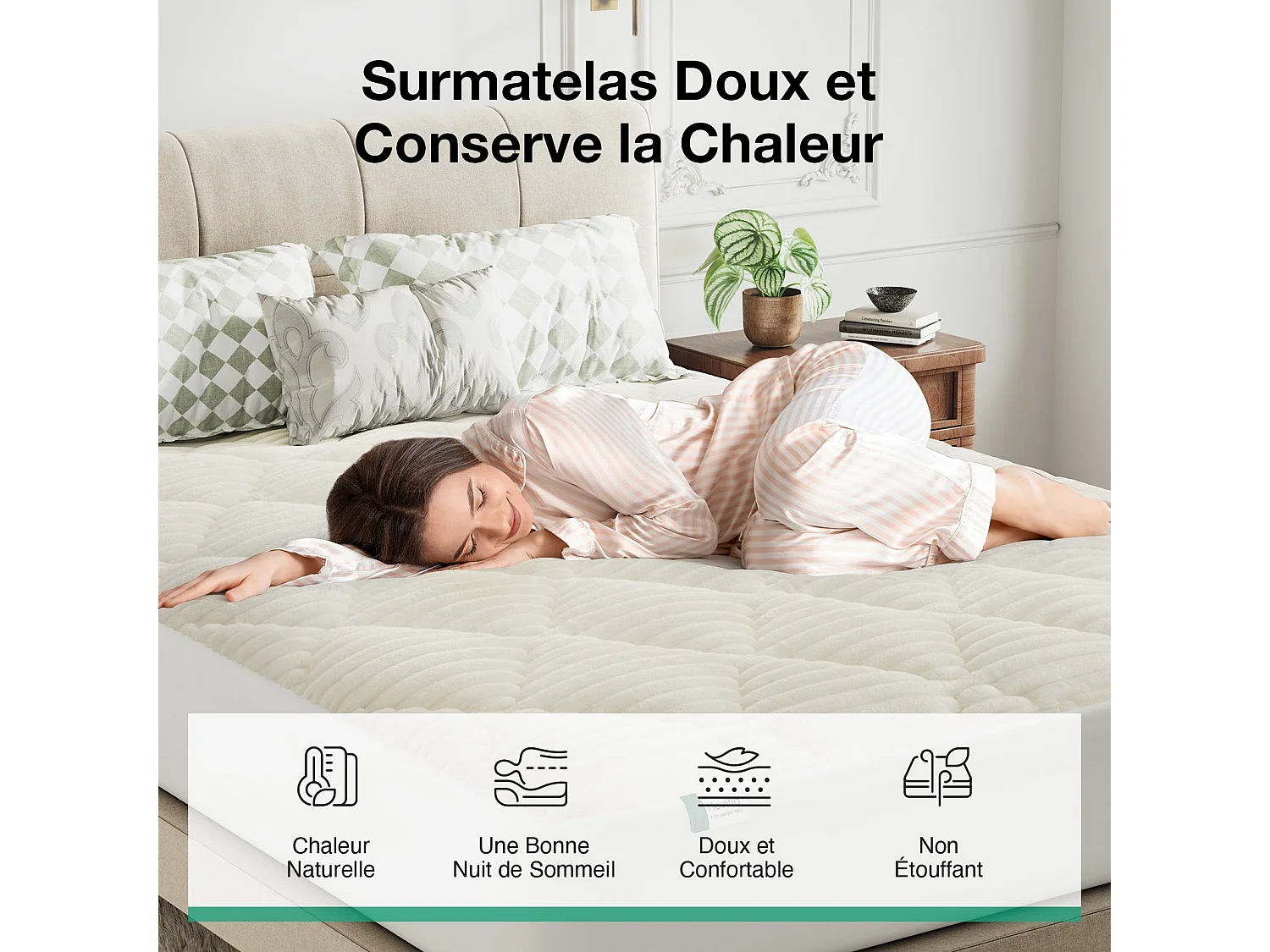 Novilla Surmatelas 140 x 200 cm, épaisseur 5 cm, flanelle douce et chaude, garnissage 7D, bonnet élastique, blanc
