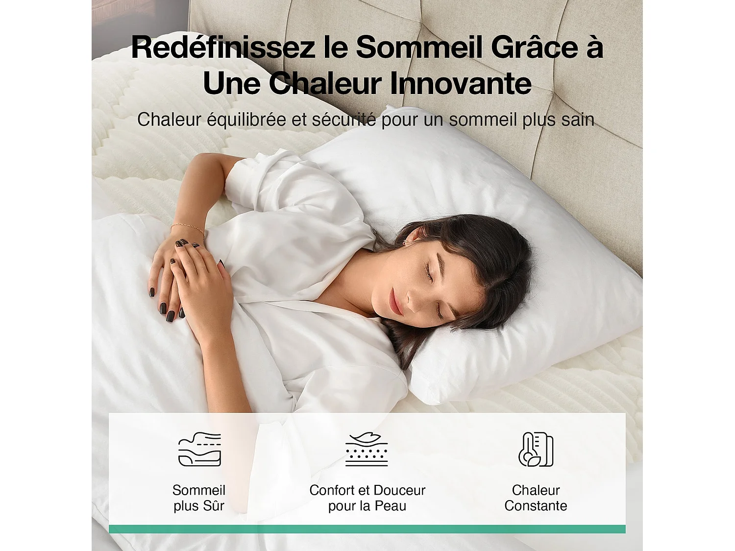 Novilla Surmatelas 140 x 200 cm, épaisseur 5 cm, flanelle douce et chaude, garnissage 7D, bonnet élastique, blanc