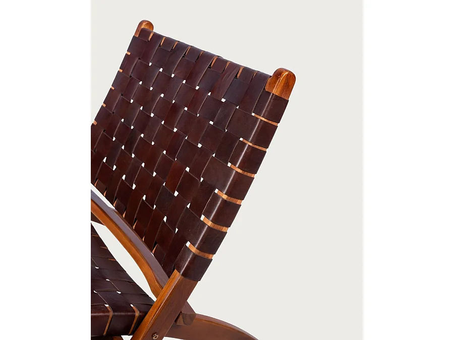 Kenza - Fauteuil pliant en teck et en cuir tressé