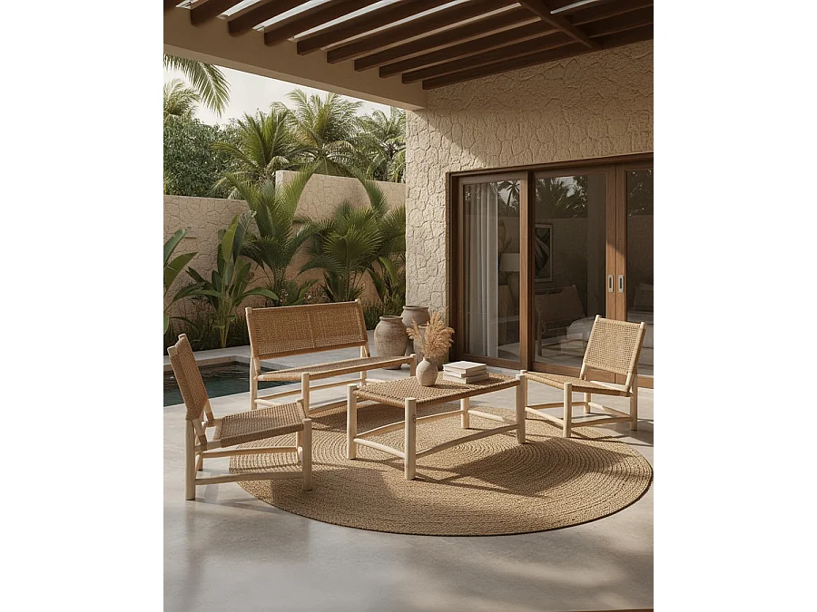 Jaya - Salon de jardin en teck et corde