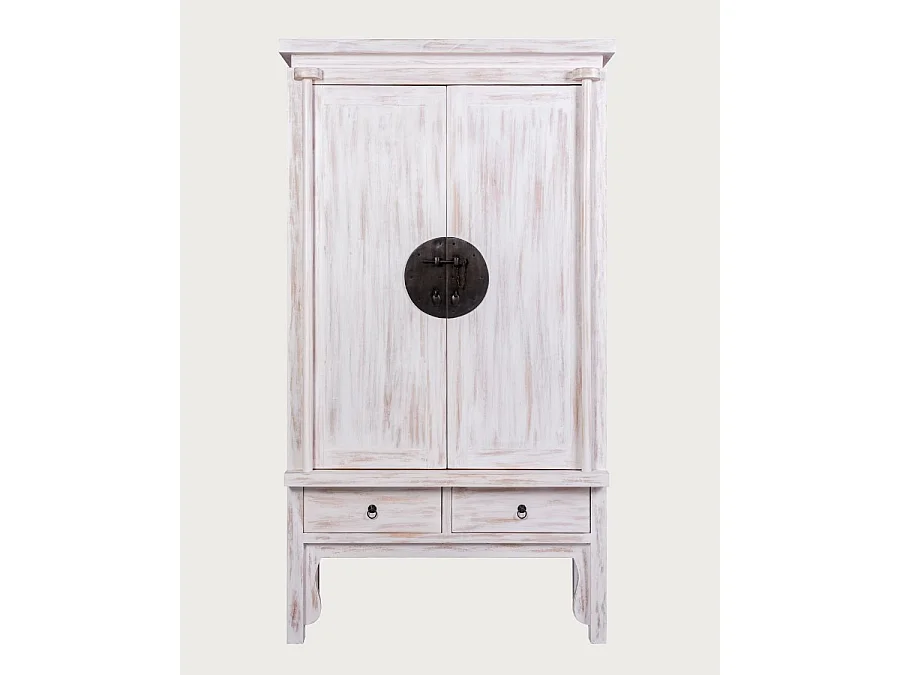 Shanghai - Armoire patinée blanche en bois massif de mindi