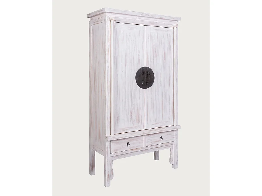 Shanghai - Armoire patinée blanche en bois massif de mindi