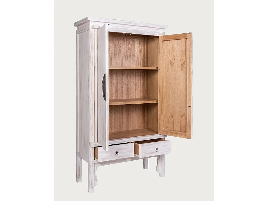 Shanghai - Armoire patinée blanche en bois massif de mindi