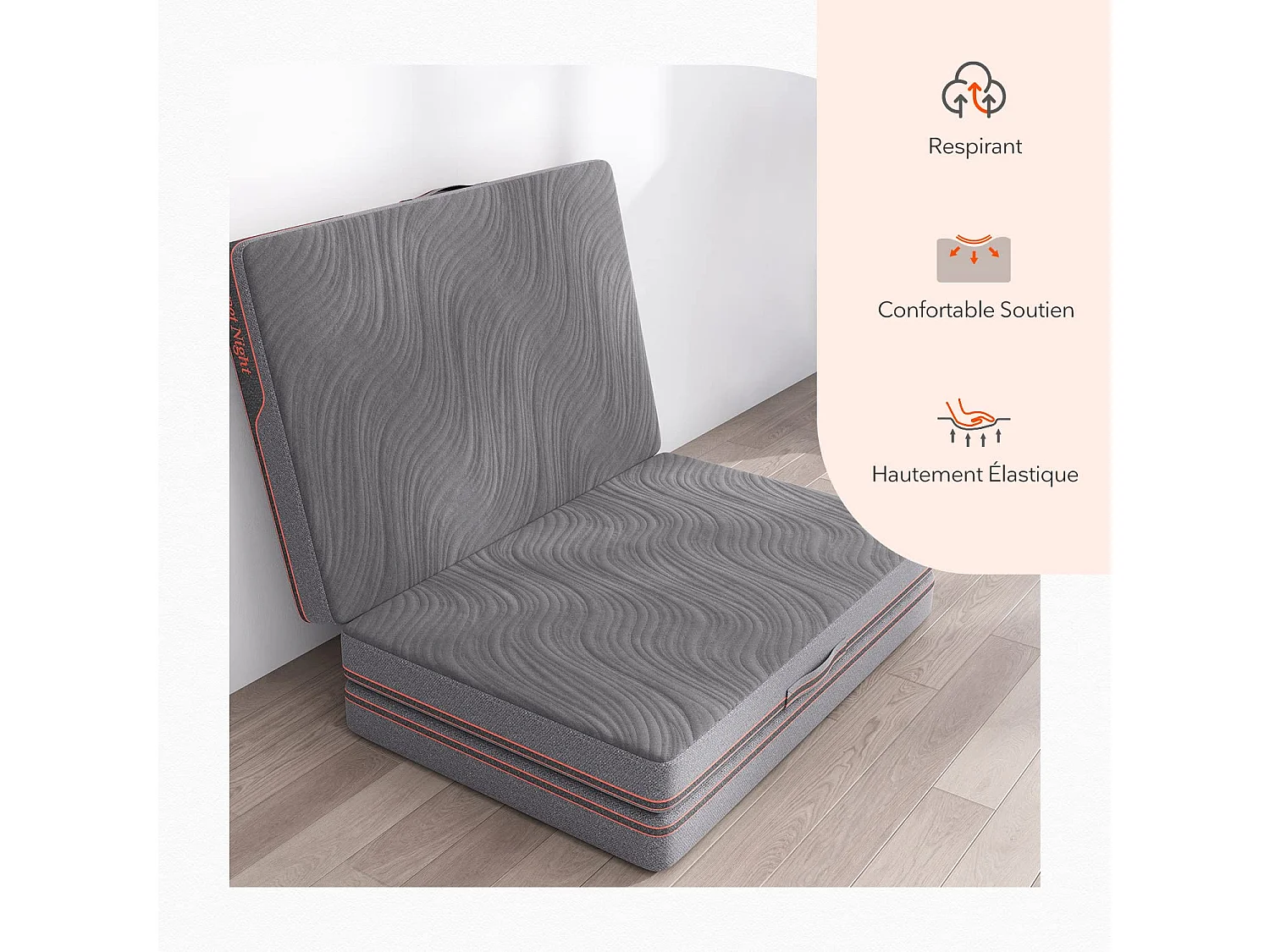 Sweetnight Matelas pliant 3 volets 140 x 190 cm épaisseur 10 cm mousse gel housse lavable avec sac de rangement