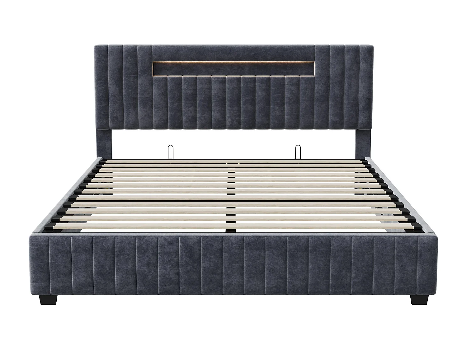 Lit 160x200 avec éclairage LED,sommier à lattes,Lit Rembourré avec Rangement hydraulique,Gris Velours