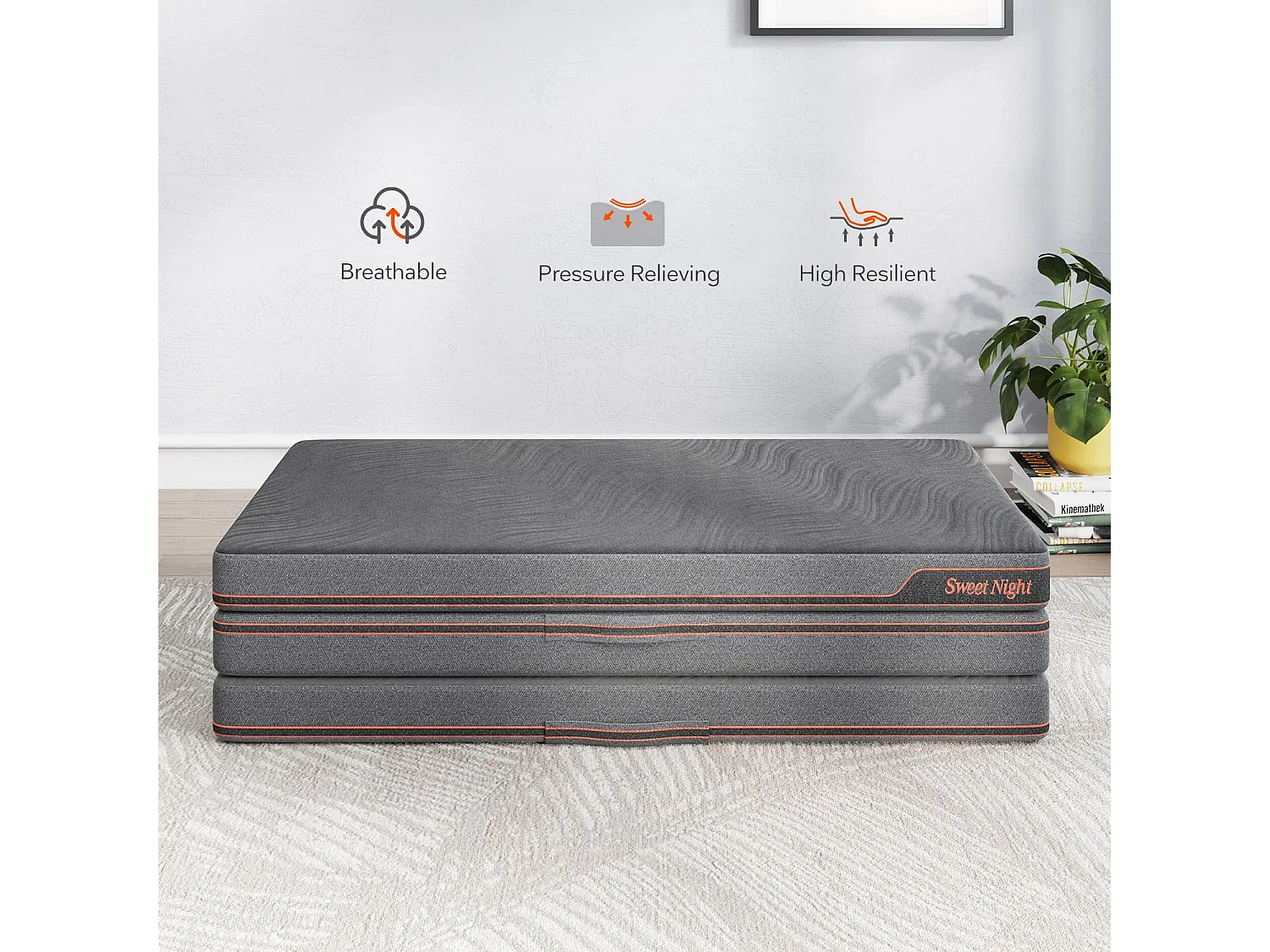 Sweetnight Matelas Pliable 140x200x10cm, Matelas Pliable Adulte 2 Places Mousse en Gel Moelleux, Matelas Pliant de Sol