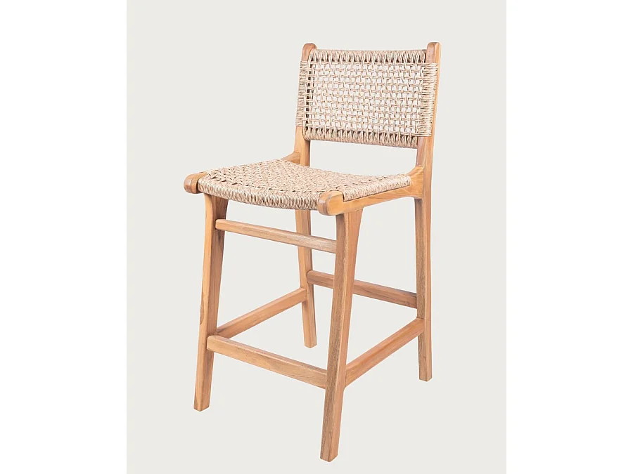 Nolan - Lot de 2 chaises de bar en teck et corde Viro tressée