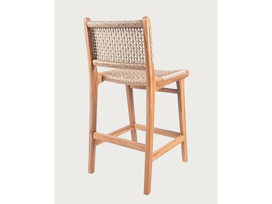 Nolan - Lot de 2 chaises de bar en teck et corde Viro tressée