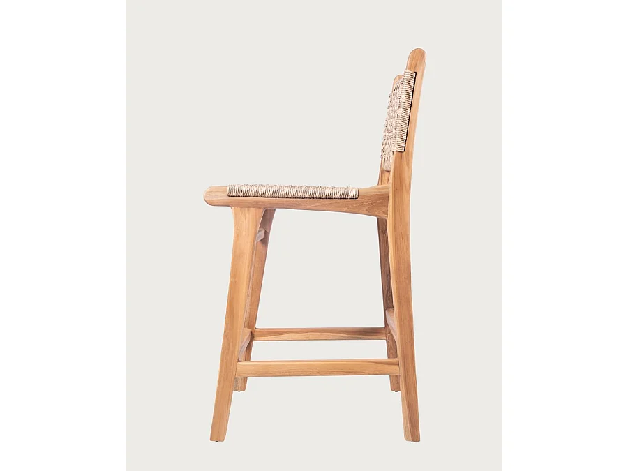 Nolan - Lot de 2 chaises de bar en teck et corde Viro tressée