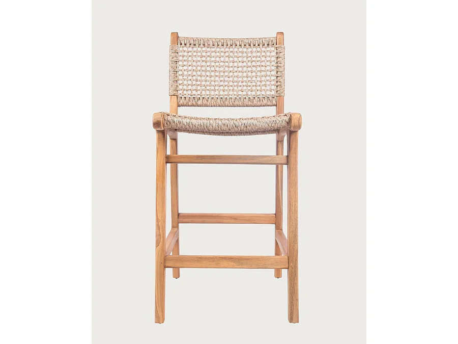 Nolan - Chaise de bar en teck et corde Viro tressée