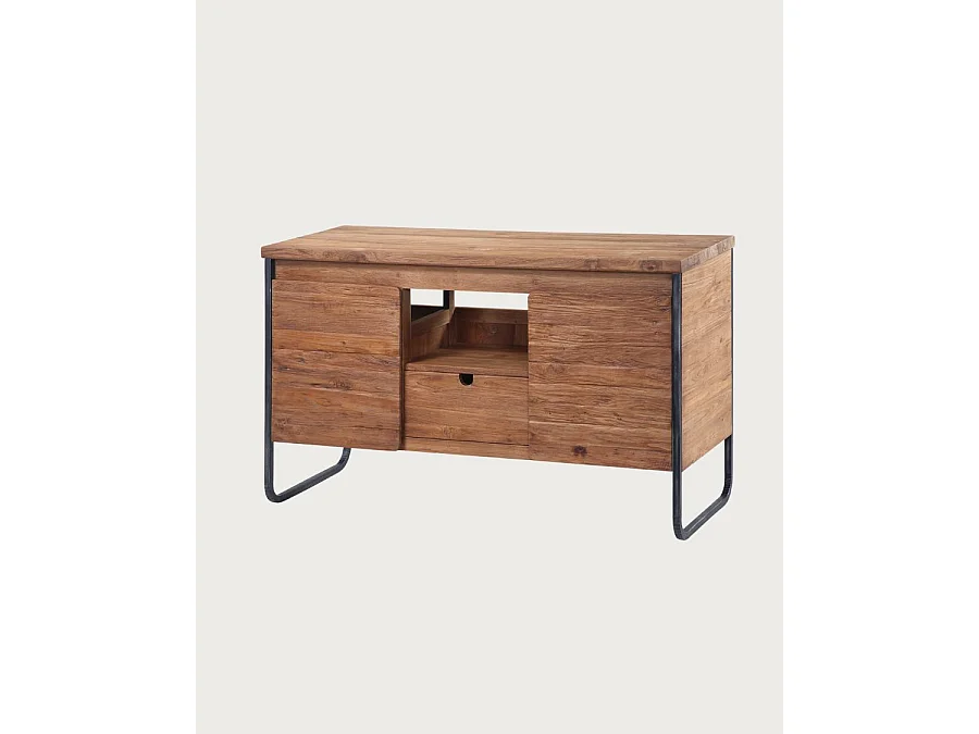 Azur 2 - Mobile bagno industriale in teak e metallo con 2 ante, 120 cm