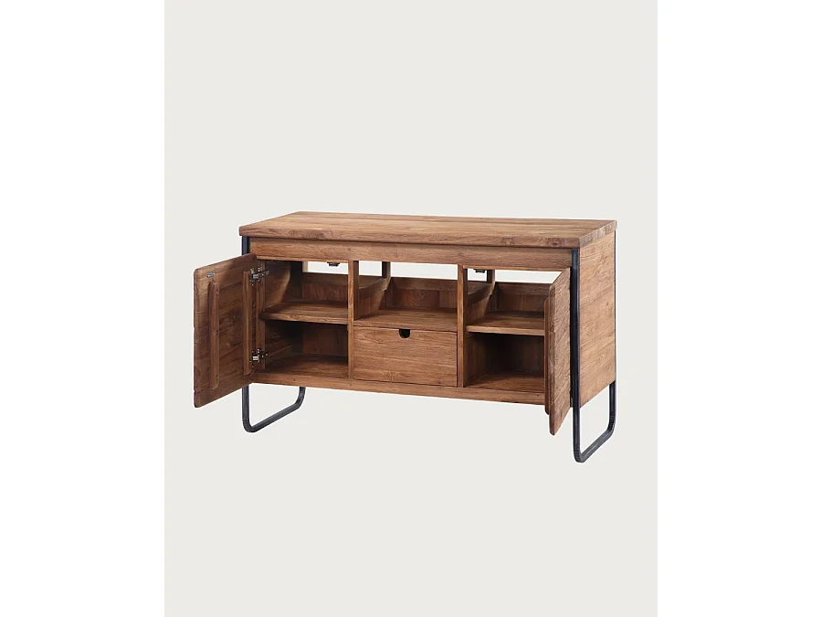 Azur 2 - Mobile bagno industriale in teak e metallo con 2 ante, 120 cm