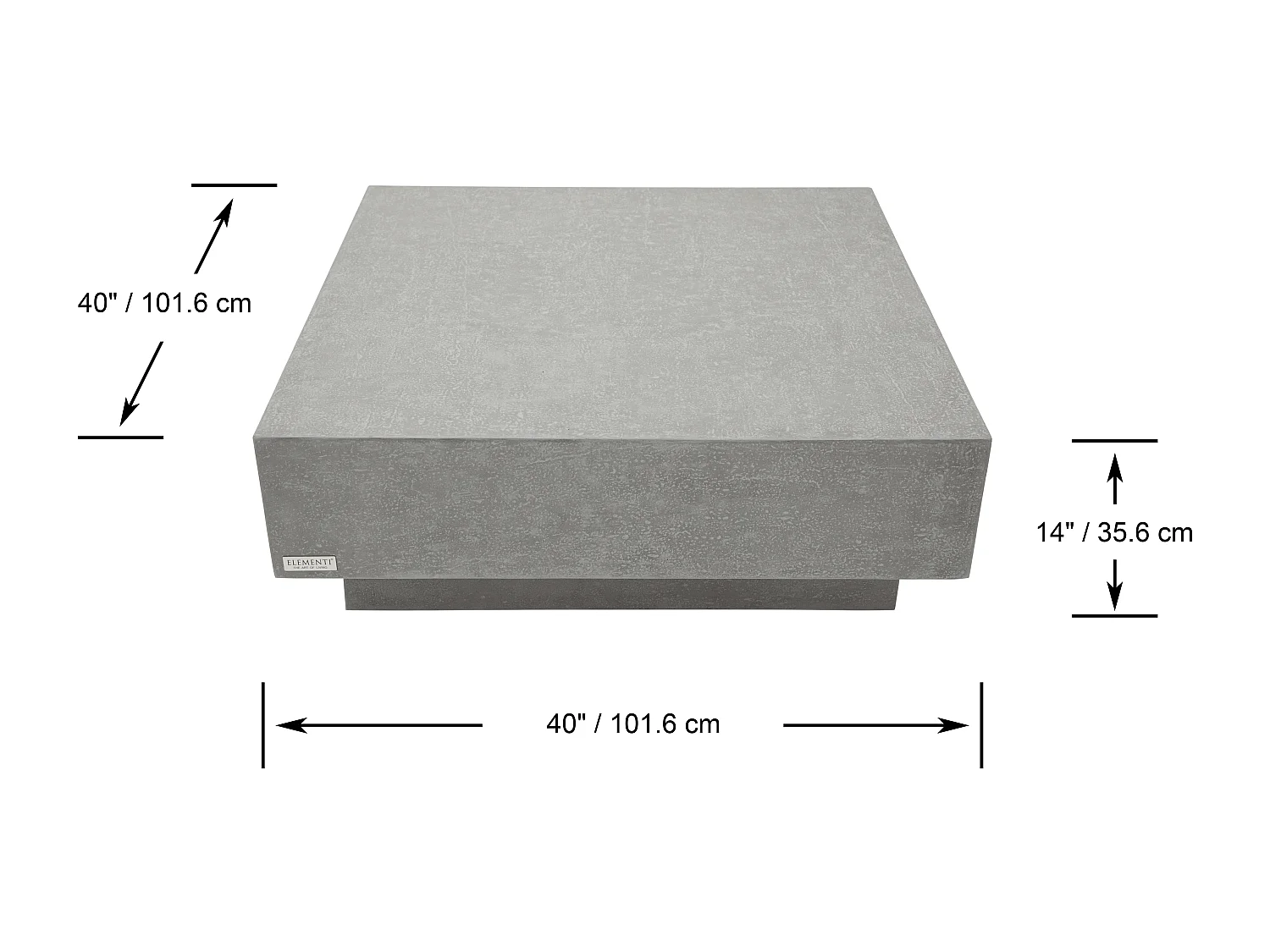 Salontafel TEVERE van glasvezelbeton Vierkant, 102x102x36 cm