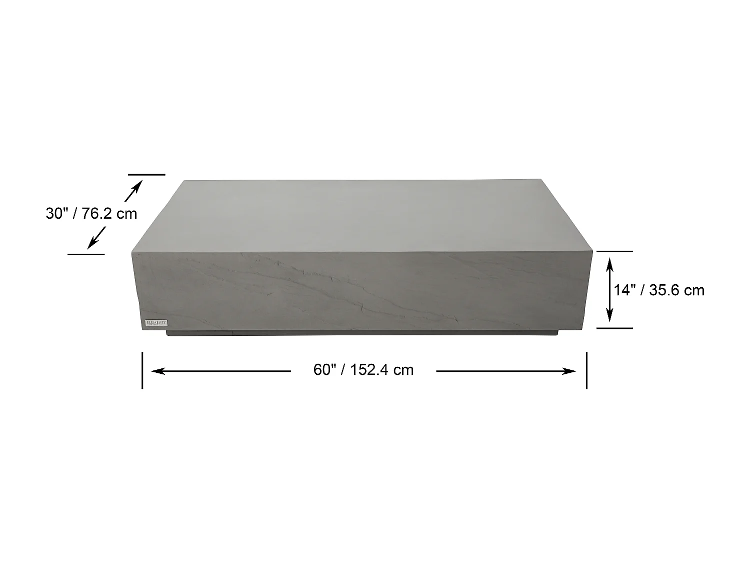 Salontafel COLORADO van glasvezelbeton rechthoekig, 153x77x36 cm
