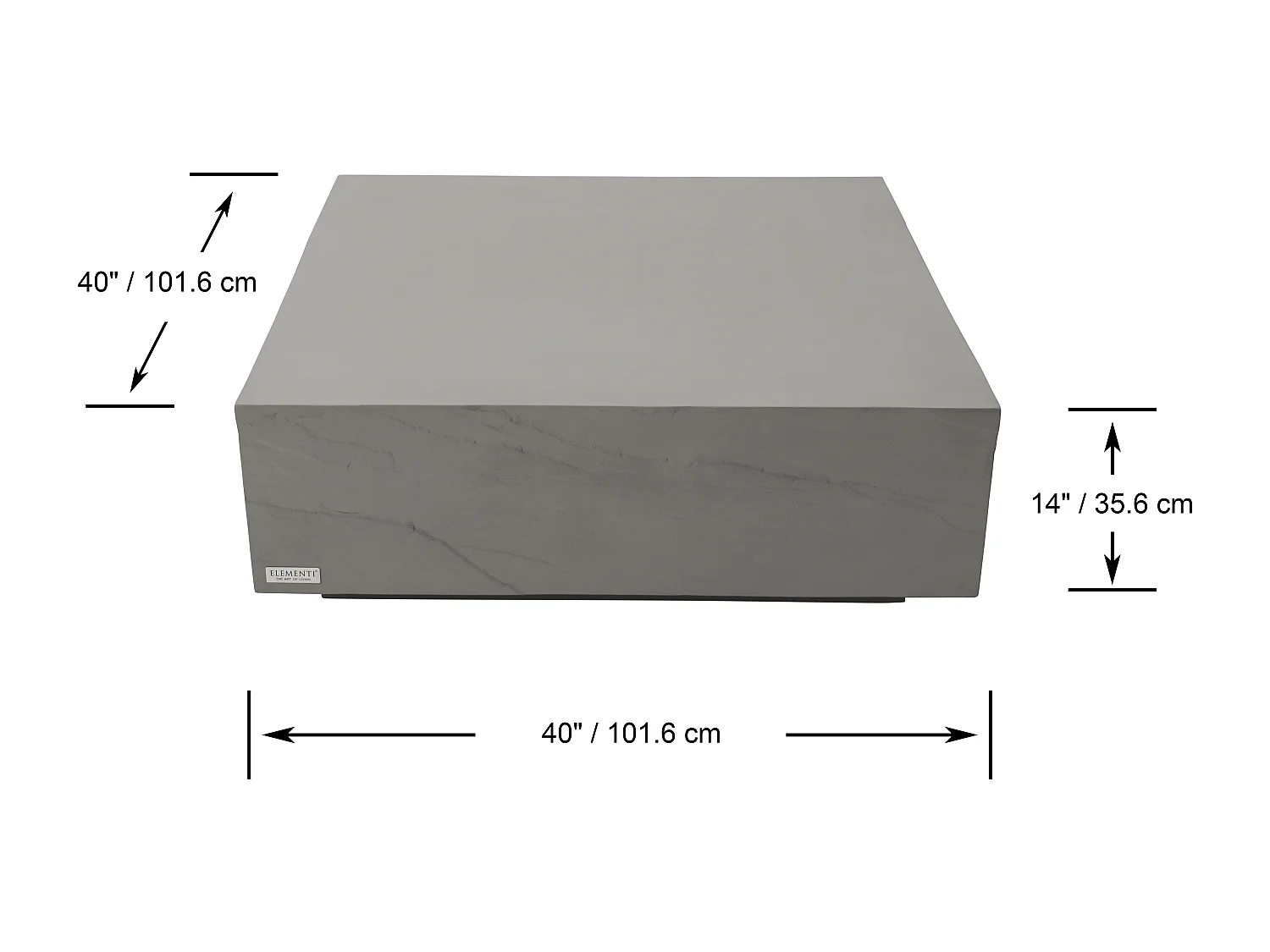 Salontafel COLORADO van glasvezelbeton Vierkant, 102x102x36 cm
