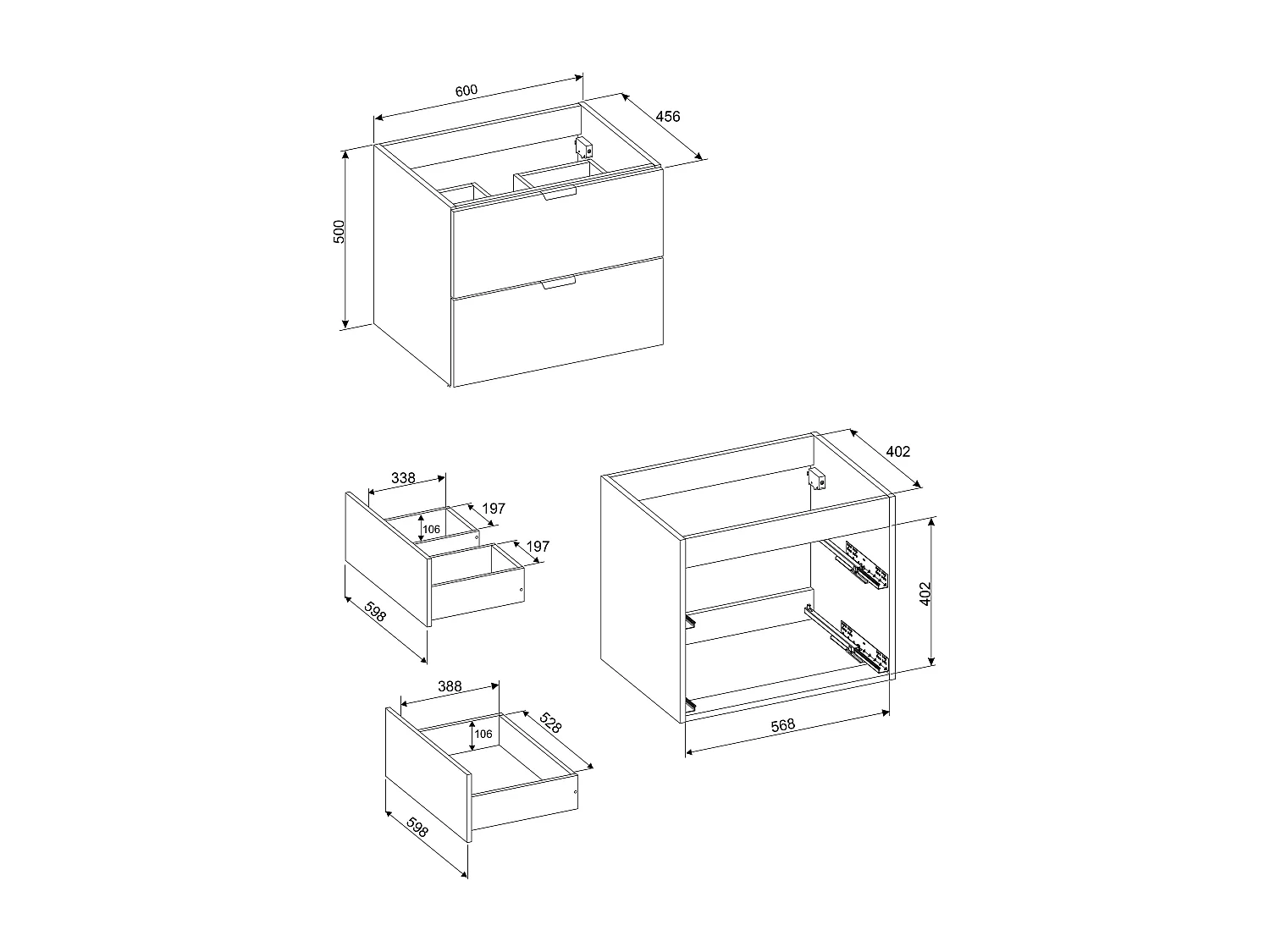 Meuble de salle de bain suspendu avec vasque à encastrer – Blanc – L60 cm – AVORELI