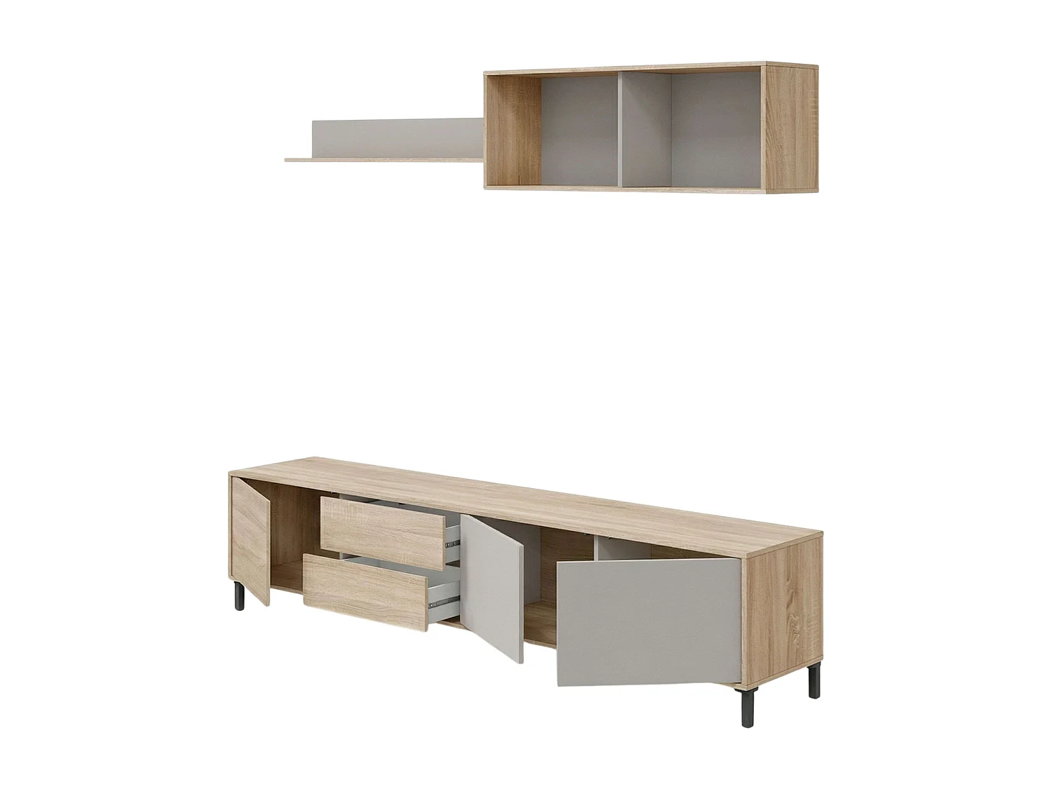 Mueble Tv Bari 3 puertas 2 cajones roble canadian gris cachemir 200 cm