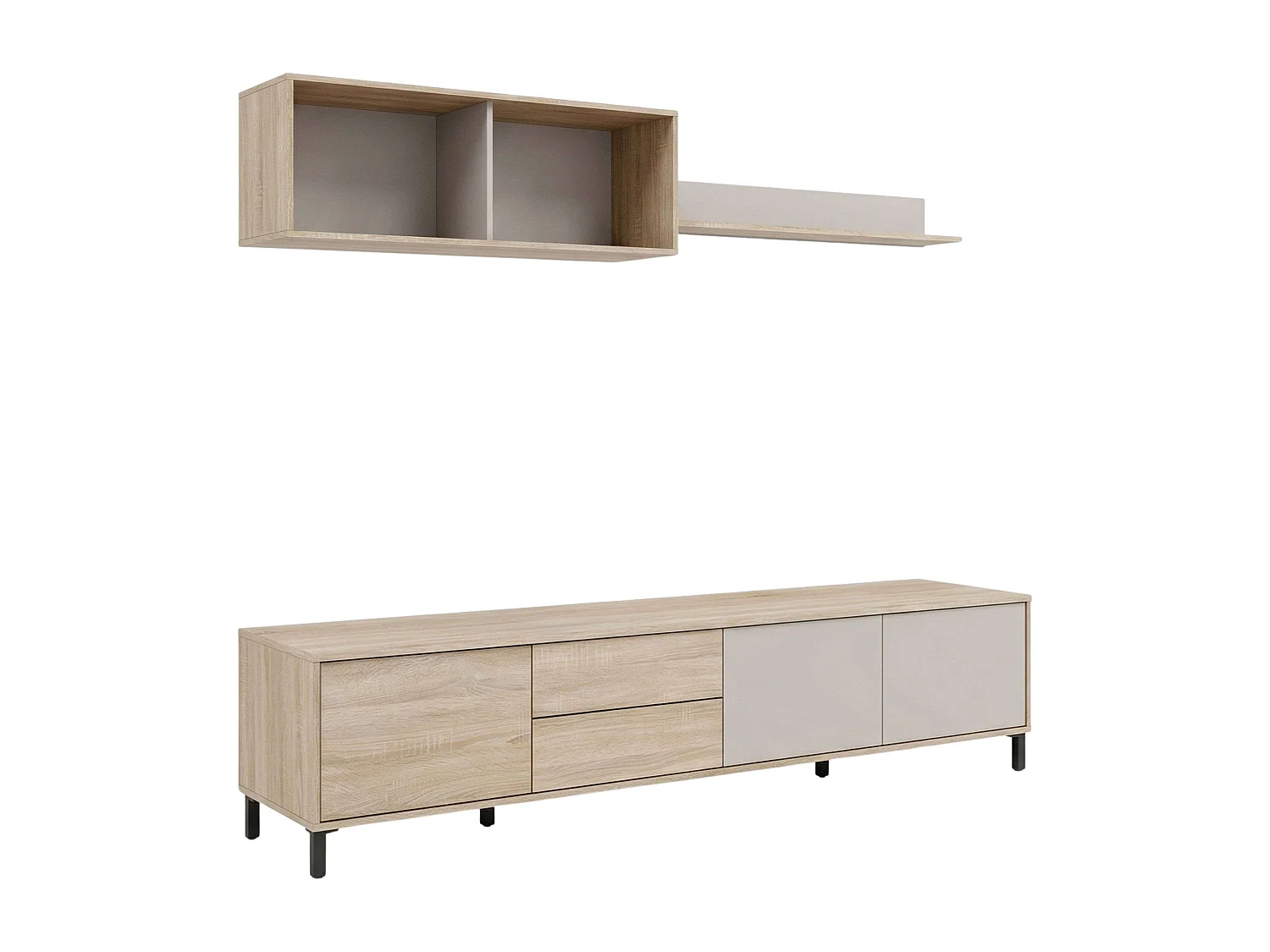 Mueble Tv Bari 3 puertas 2 cajones roble canadian gris cachemir 200 cm