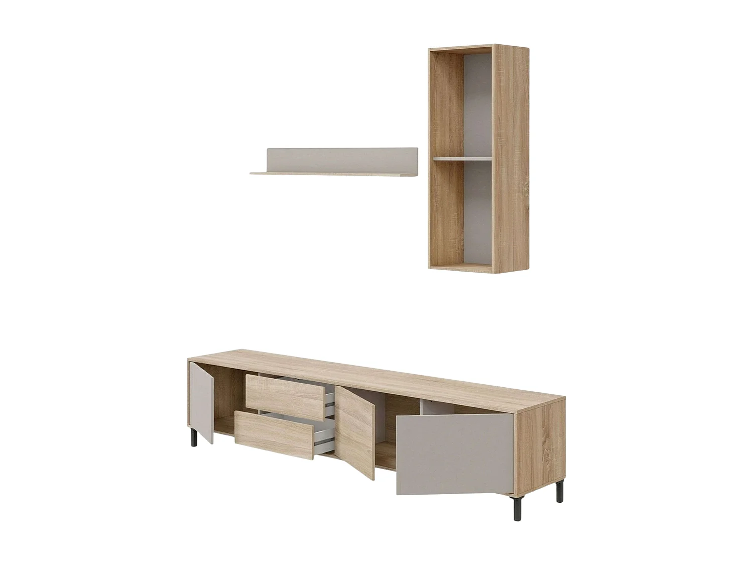 Mueble Tv Bari 3 puertas 2 cajones roble canadian gris cachemir 200 cm