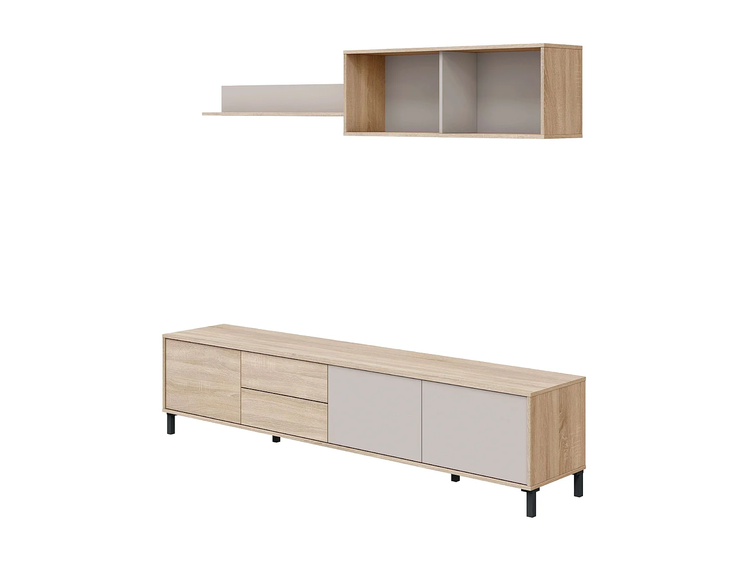 Mueble Tv Bari 3 puertas 2 cajones roble canadian gris cachemir 200 cm