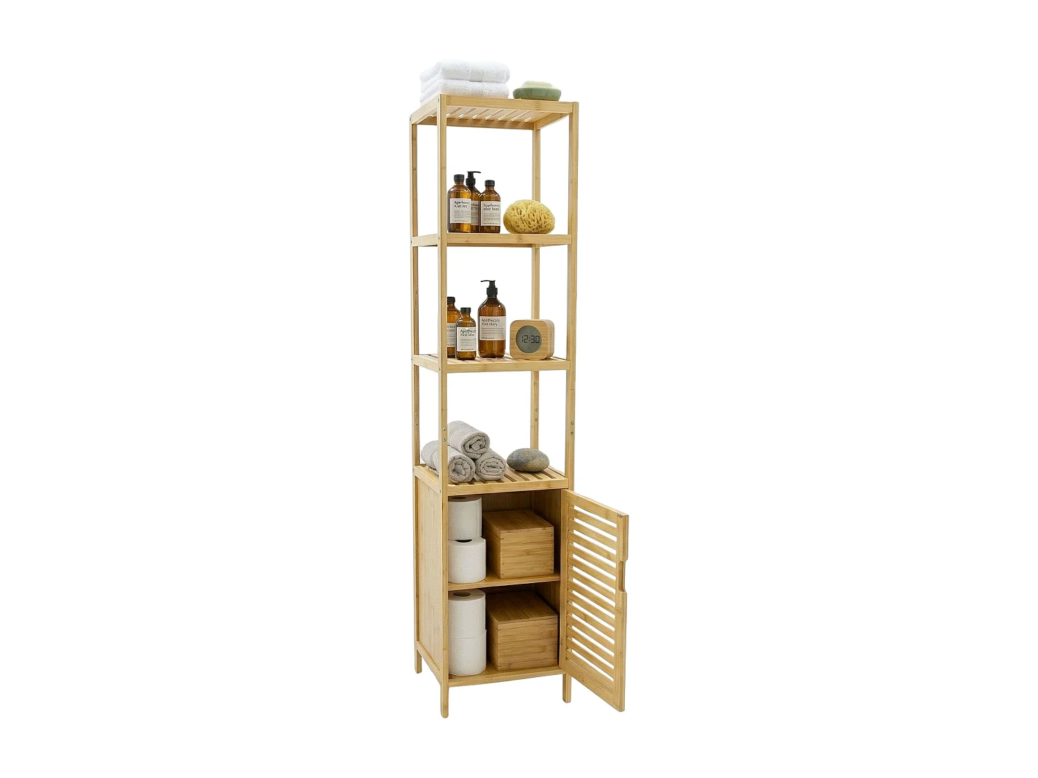 Estantería alta Take baño 4 estantes 1 puerta imantada bambú 170x34x33 cm