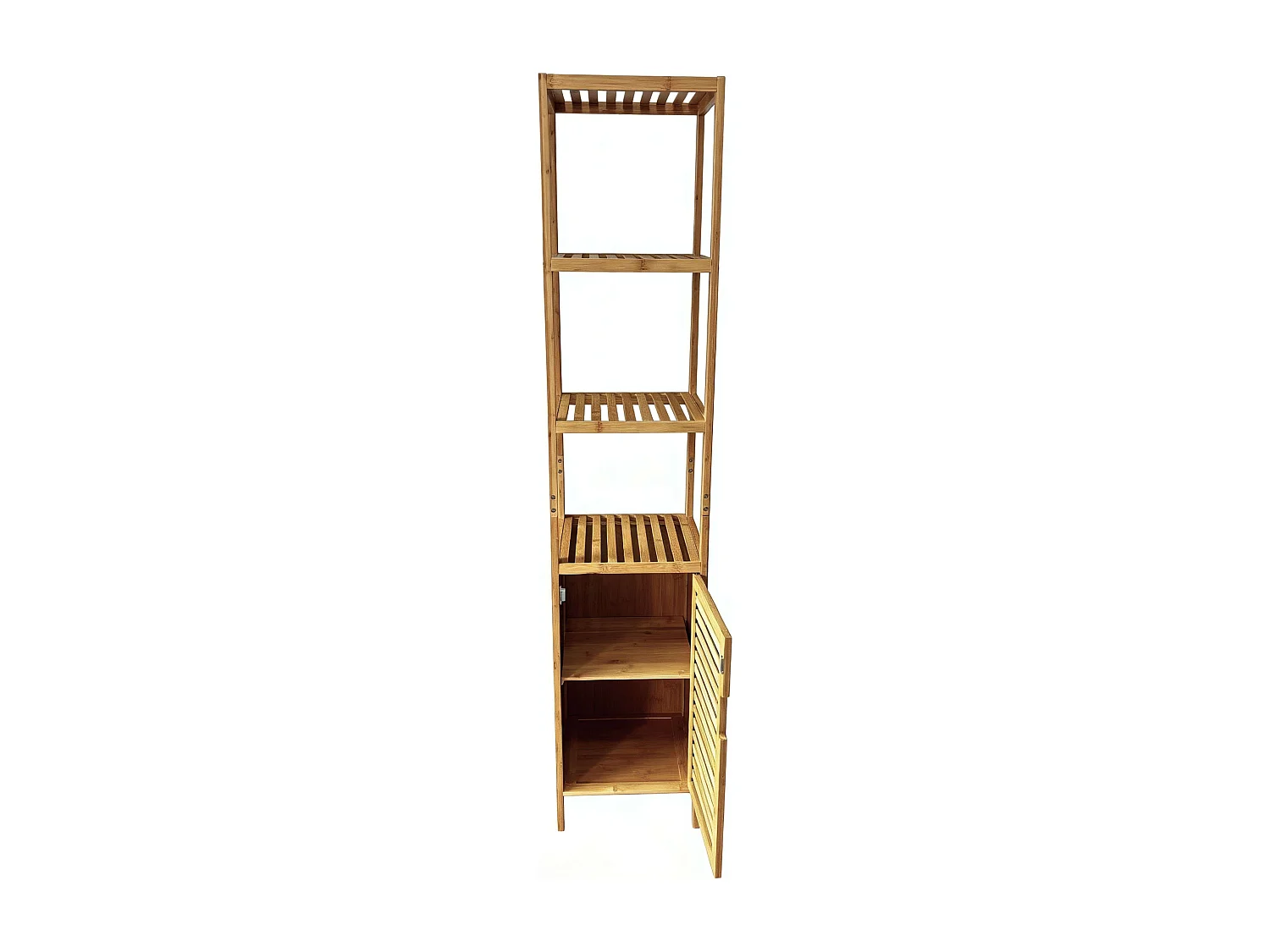 Estantería alta Take baño 4 estantes 1 puerta imantada bambú 170x34x33 cm