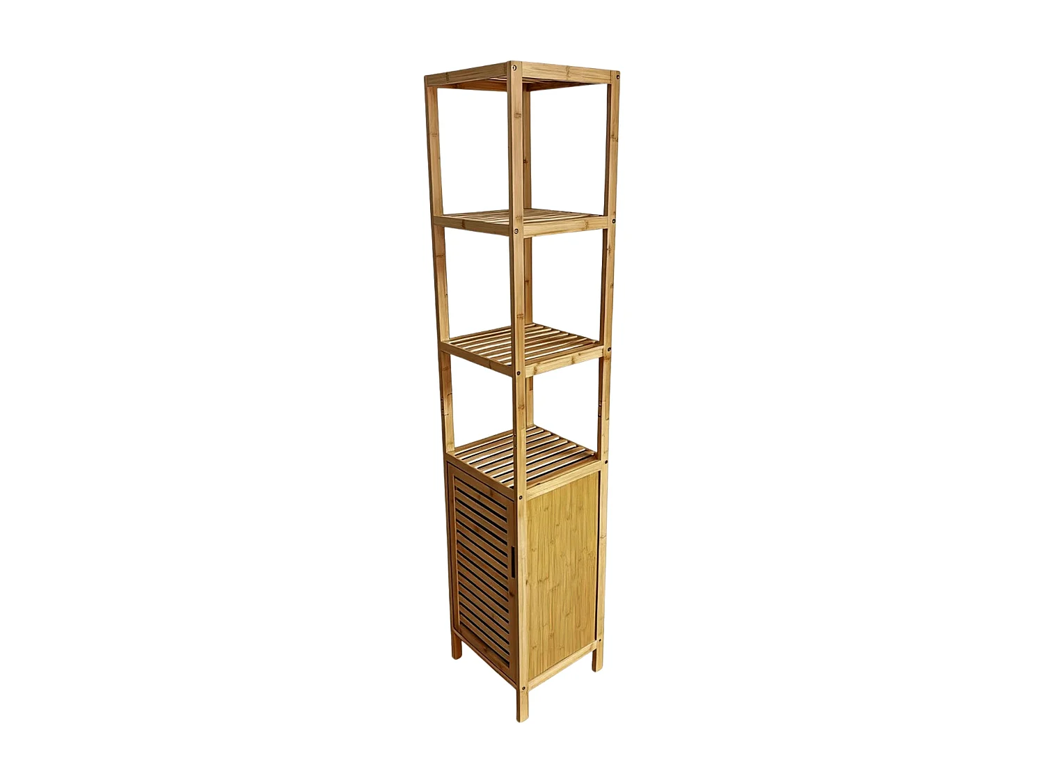 Estantería alta Take baño 4 estantes 1 puerta imantada bambú 170x34x33 cm