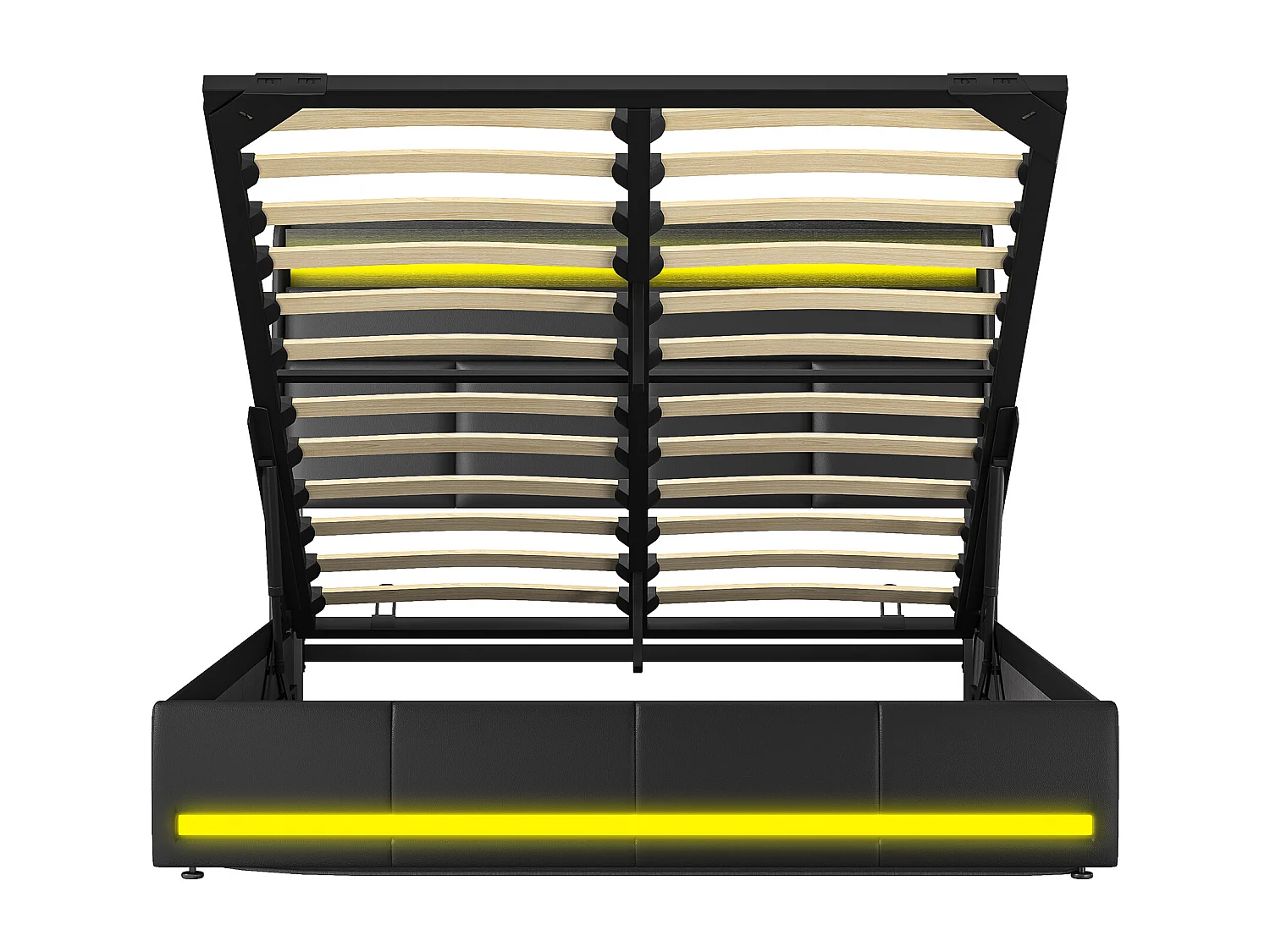 Lit Capiçonné 160 X 200 Cm Avec Éclairage Led, Lit Double Moderne Avec Tête De Lit Et Sommier À Lattes, Revêtement En Similicuir Noir, Matelas Non Inclus