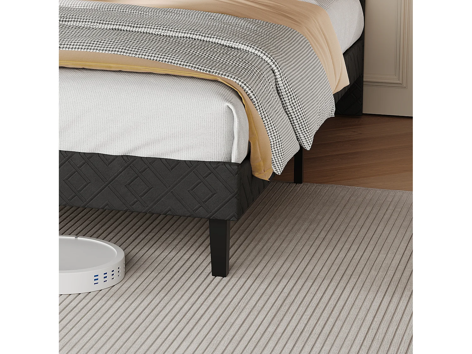 Lit Double 160 X 200 Cm, Cadre De Lit Avec Tête De Lit Et Sommier À Lattes, Gris Fonché, Idéal Pour Une Chambre À Coucher