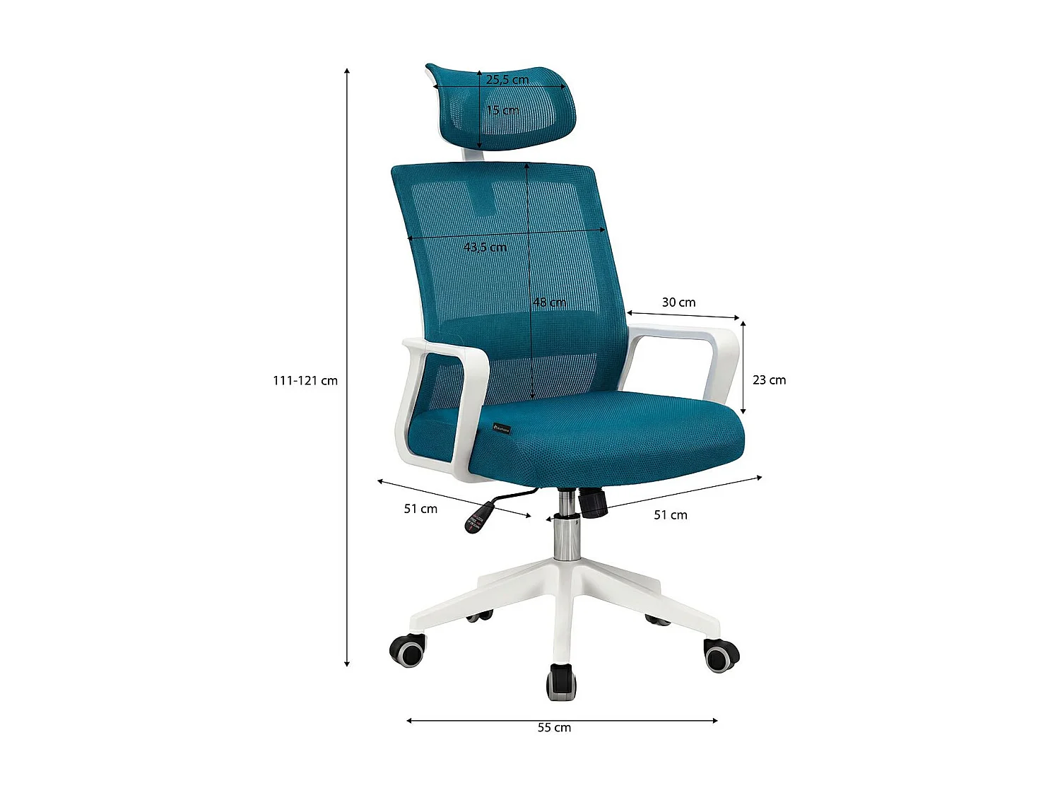 Silla de oficina ergonómica en blanco y turquesa 111-121x51 cm Dafne Tex Blanco - Turquesa