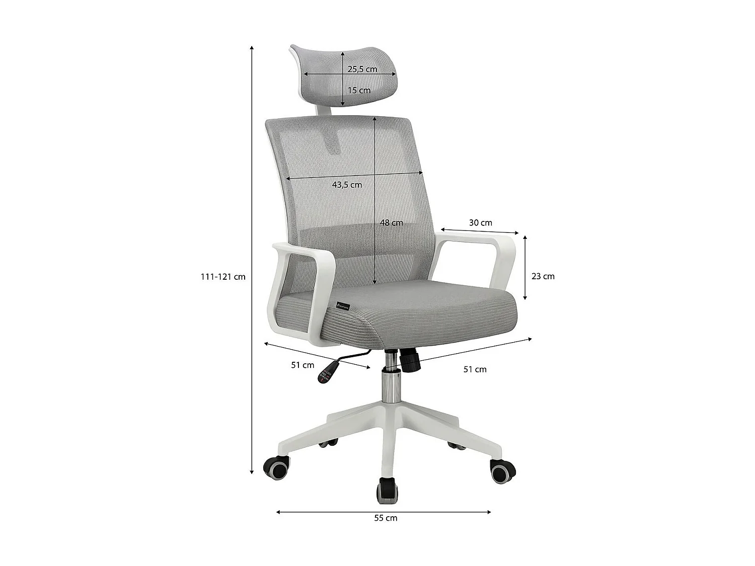 Silla de oficina ergonómica en blanco y gris 111-121x51 cm Dafne Tex Blanco - Gris