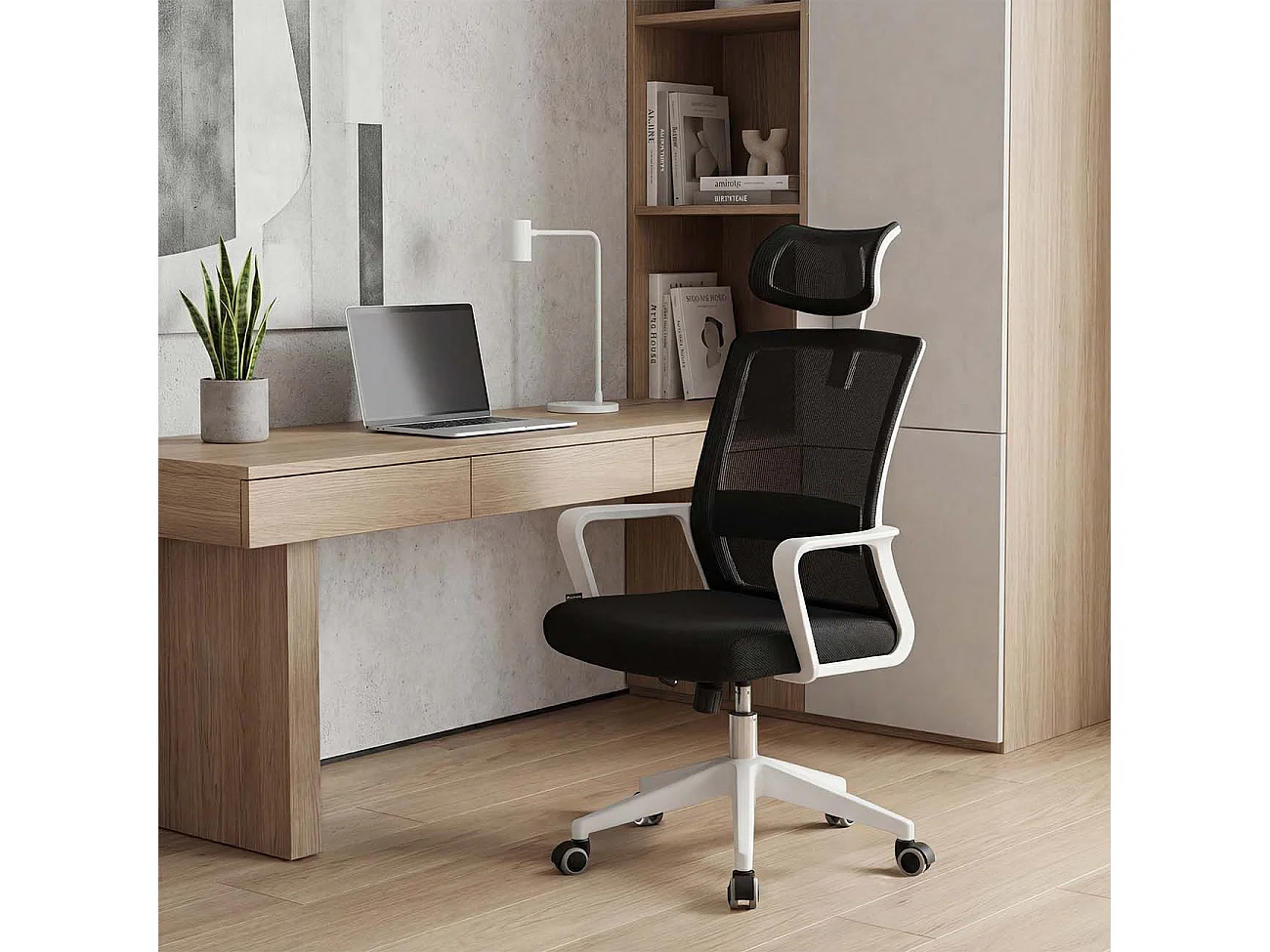 Silla de oficina ergonómica en blanco y negro 111-121x51 cm Dafne Tex Blanco - Negro