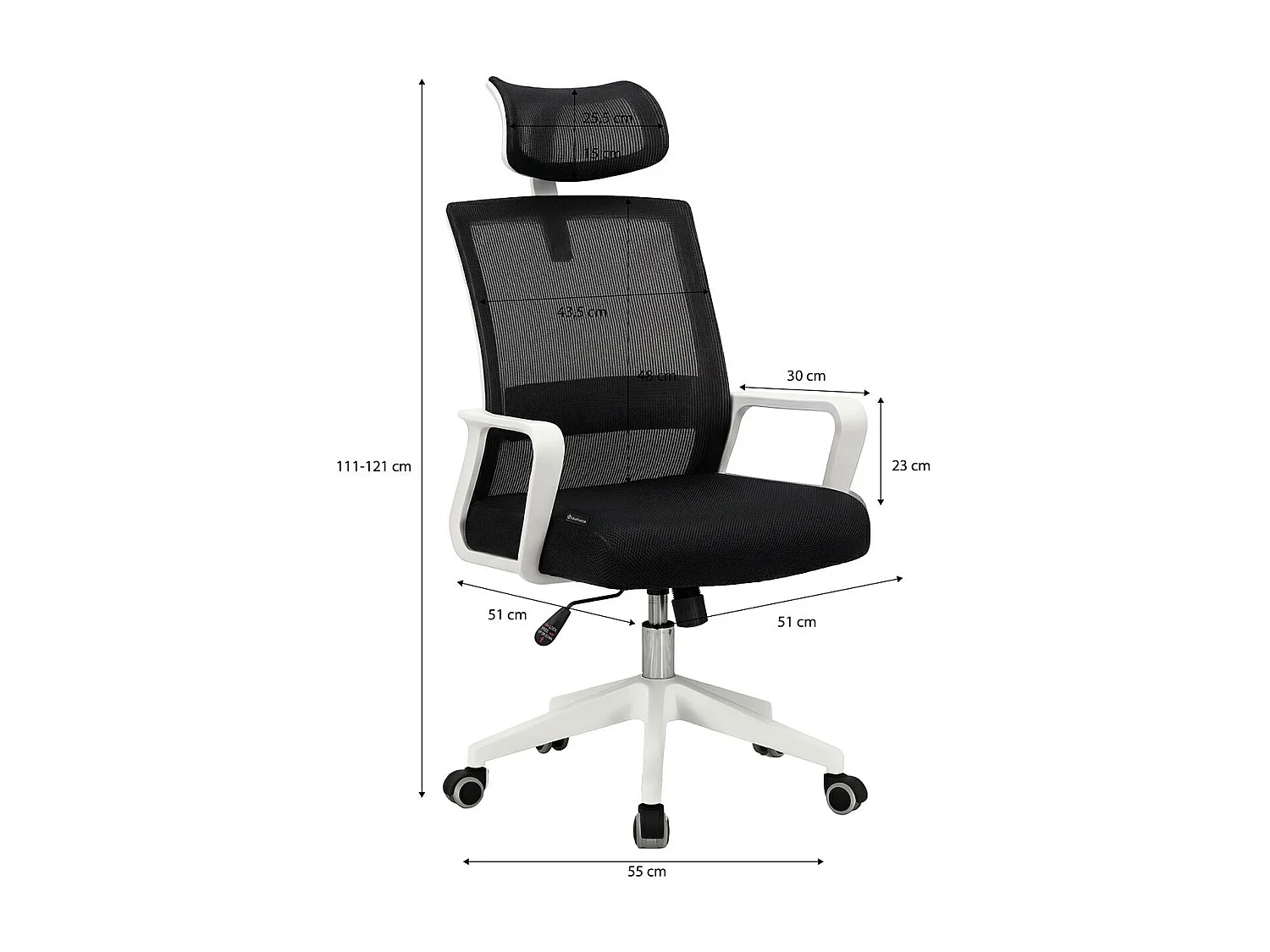 Silla de oficina ergonómica en blanco y negro 111-121x51 cm Dafne Tex Blanco - Negro
