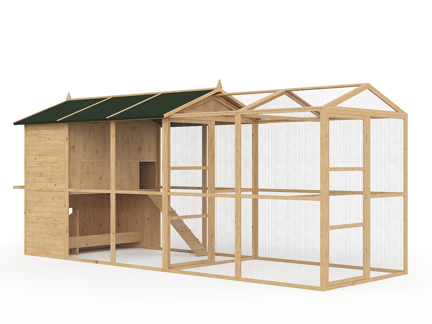 Extension poulailler grillagé en bois - L. 200 x P. 153,8 x H. 190 cm - Naturel - FERAS