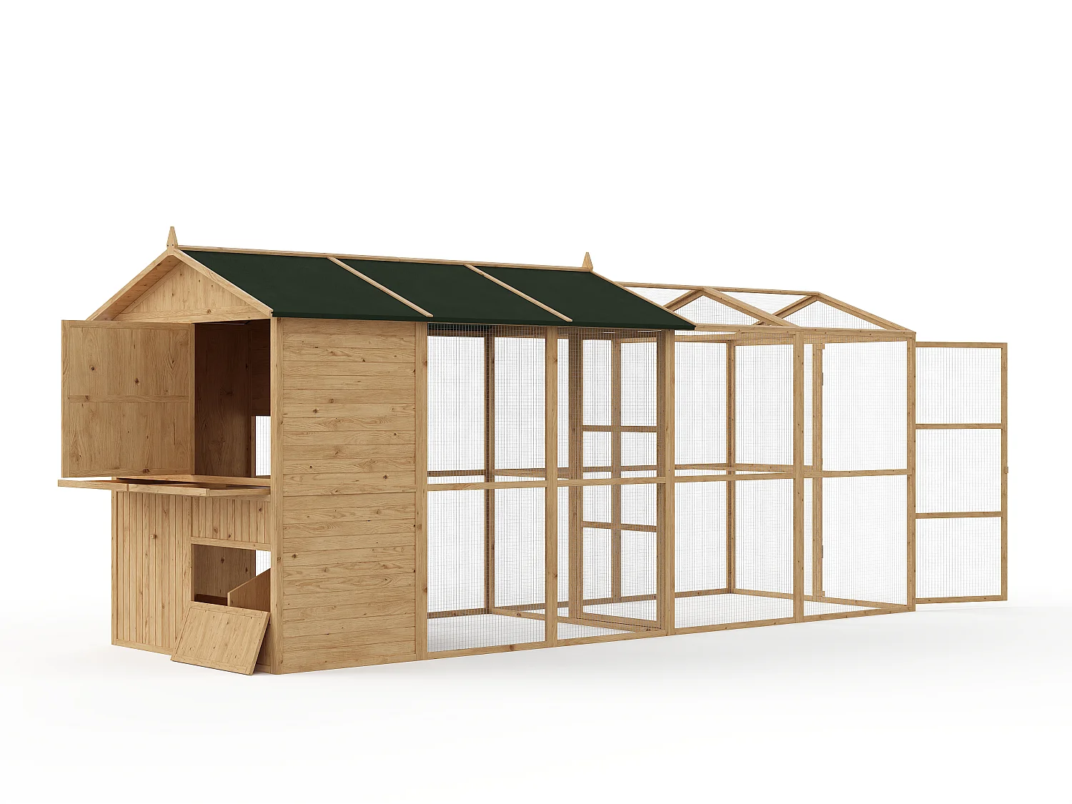 Extension poulailler grillagé en bois - L. 200 x P. 153,8 x H. 190 cm - Naturel - FERAS