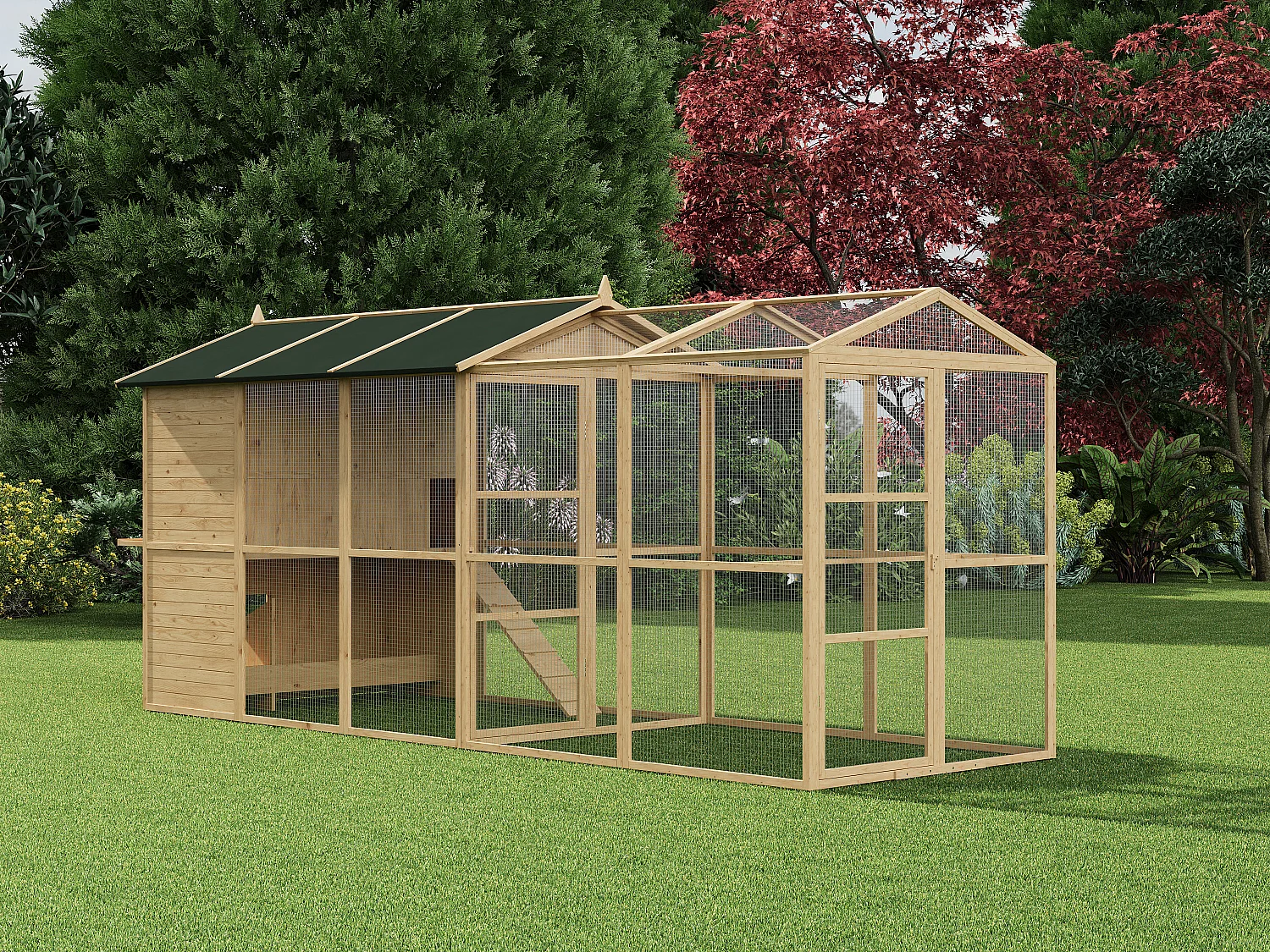 Extension poulailler grillagé en bois - L. 200 x P. 153,8 x H. 190 cm - Naturel - FERAS