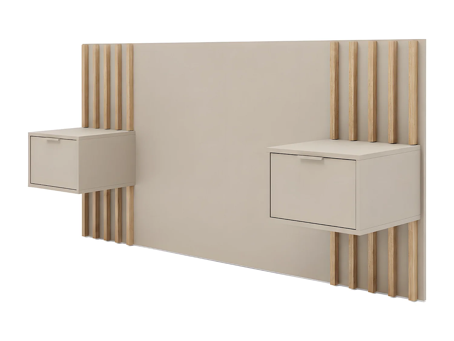 Tête de lit avec chevets - 260 cm - Avec port USB-C - Beige et naturel - CORANY