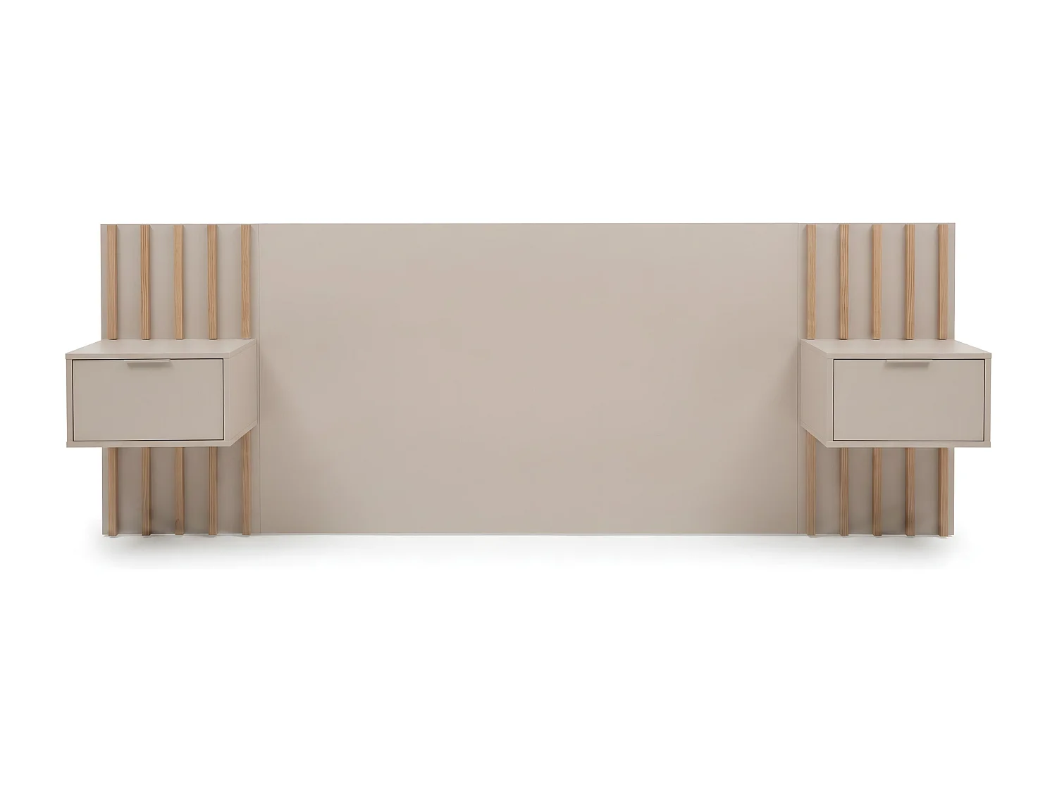 Tête de lit avec chevets - 260 cm - Avec port USB-C - Beige et naturel - CORANY